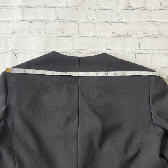 ANNE KLEIN BLACK CREPE GOLD ZIPPERS OPEN FRONT MOD STYLE JACKET COAT size S - Picture 8 of 13